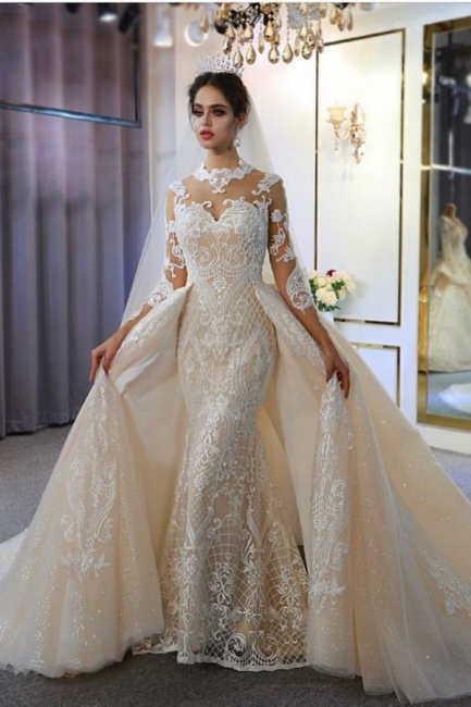 Luxus Hochzeitskleid A linie | Brautkleider Spitzeärmel Günstig