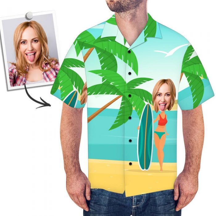 Custom Face Men’s Hawaiian Shirt Vacation Surfing