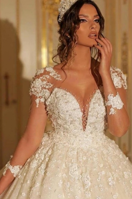 Luxus Hochzeitskleider mit Ärmel | Prinzessin Brautkleid Spitze