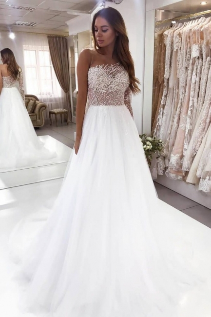 Luxus Brautkleider A linie | Hochzeitskleid mit Ärmel