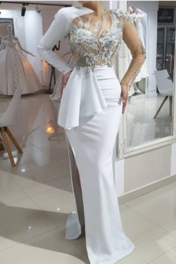 Abendkleider Lang Weiß | Abiballkleider mit Ärmel Online