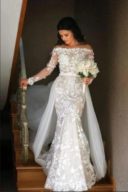 Luxus Brautkleider mit Ärmel | Spitze Hochzeitskleid A linie