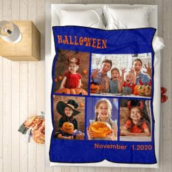 Custom Halloween Family Photo Blanket Custom Collage Blanket With 5 Photos