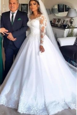 Elegante Brautkleider A Linie | Hochzeitskleider mit Spitze Ärmel