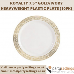ROYALTY 7.5” GOLD/IVORY HEAVYWEIGHT PLASTIC PLATE (10PK)