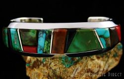 WES WILLIE ROYSTON TURQUOISE SOLID 14K GOLD OVER STERLING SILVER INLAY BRACELET