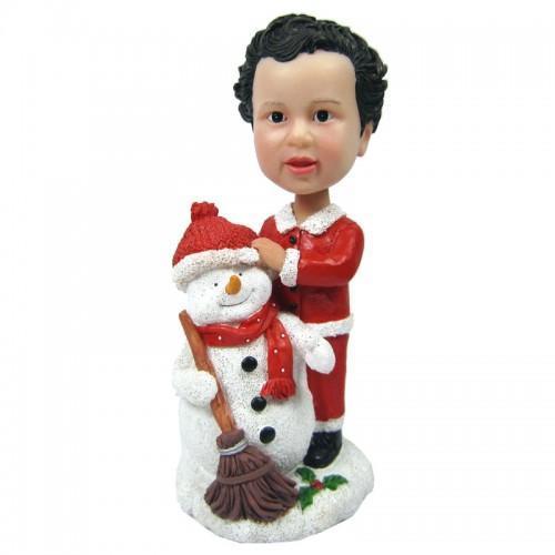 Custom Christmas Gift Child with Snowman Bobbleheads