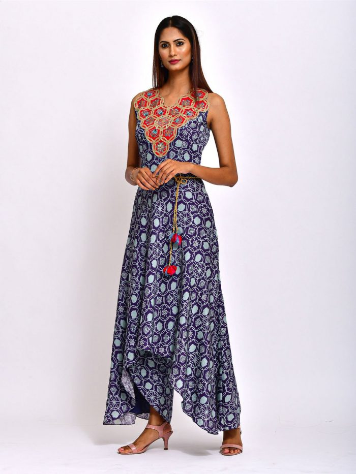 KAMAL NAVY BLUE EMBROIDERED AND PRINTED JUMPSUIT