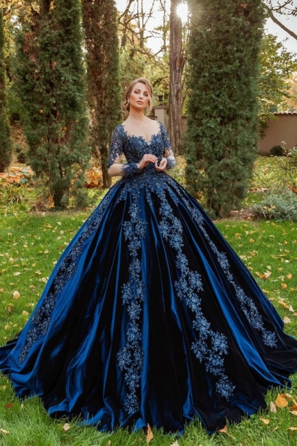 König Blau Velvet Abendkleider Mit Ärmel | Abiballkleider Lang Günstig