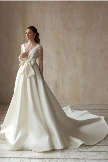 Schlichte Hochzeitskleid A Linie | Brautkleider mit Ärmel
