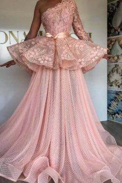 Elegante Abendkleider Lang Rosa | Abiballkleider mit Spitze