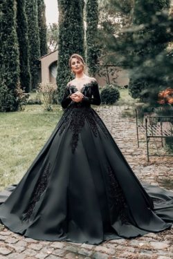 Prinzessin Hochzeitskleider Schwarz | Brautkleider mit Ärmel