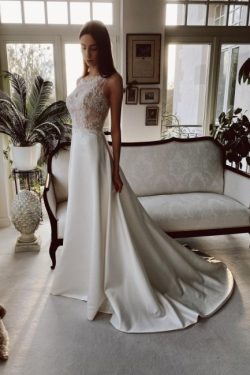 Schlichtes Hochzeitskleid Satin | Brautkleider A Linie Spitze