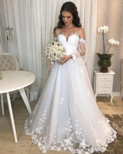 Designer Hochzeitskleid A Linie Spitze | Brautkleider mit Ärmel