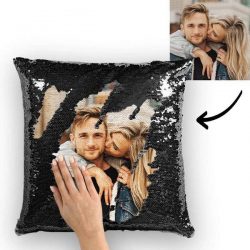 Valentine’s Day Gift For Her Custom Photo Magic Sequins Pillow Multicolor Shiny 15.75̶ ...