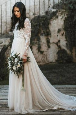 Schöne Hochzeitskleider mit Ärmel | Brautkleid A Linie Spitze