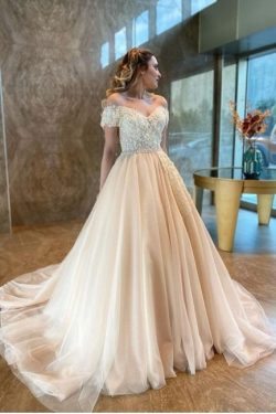 Champagne Brautkleider A Linie | Hochzeitskleider Günstig Online