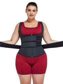 FeelinGirl Plus Size Latex Waist Trainer Vest with Three Belts