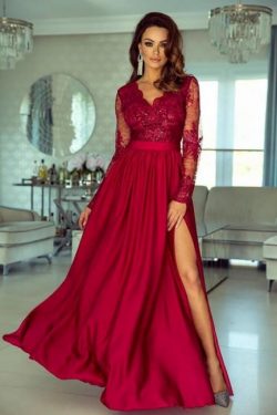 Abendkleid Lang Rot | Abiballkleider mit Ärmel