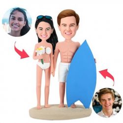Surfing Couple Custom Bobblehead With Engraved