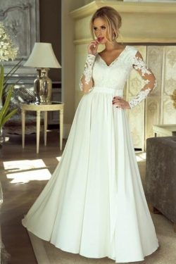 Schlichtes Brautkleider Mit Ärmel | Hochzeitskleider mit Spitze