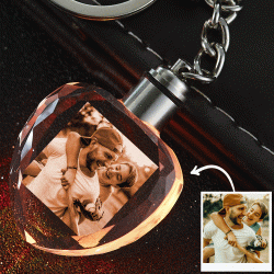 Custom Crystal Couple Photo Round Key Chain Gifts for Dad