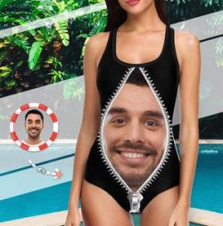 Face Bathing Suit with Husbands Face Custom Swimsuit with Picture – Zipper