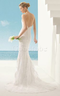Robe de mariée longue simple en plage bretelles spaghetti sans ceinture – GoodRobe