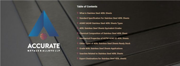 Stainless Steel 409L Sheets Supplier, stockist