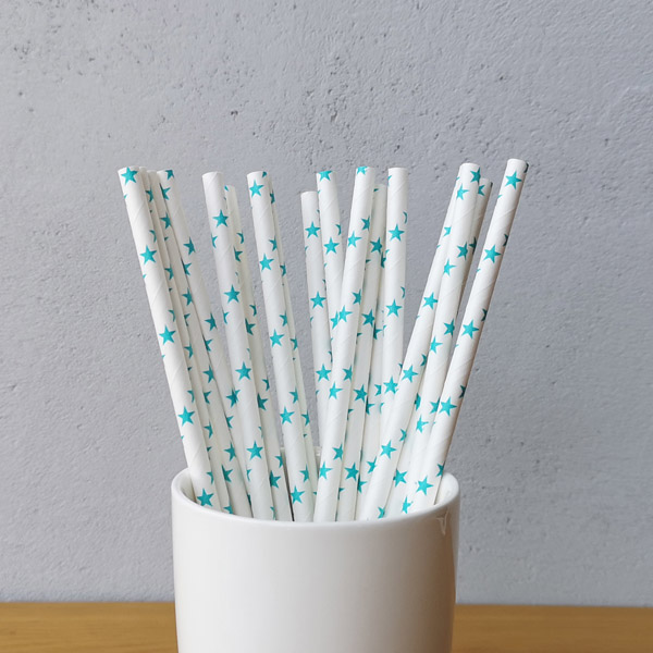 Blue Star Pattern Drinking Paper Straws