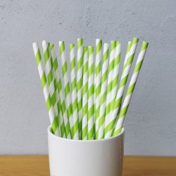 Green And White Big Striped Drinking Paper Straws