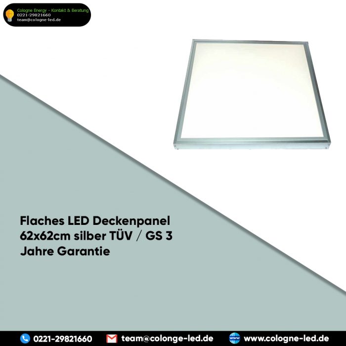 Flaches LED Deckenpanel 62x62cm silber TÜV / GS 3 Jahre Garantie