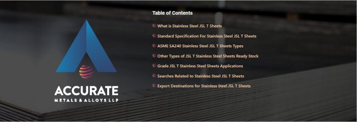 Stainless Steel JSL T Sheets Supplier, stockist