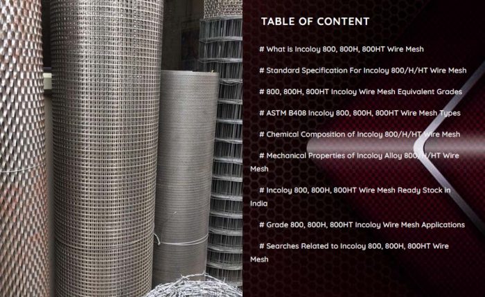 Incoloy 800/800H/800HT Wire Mesh