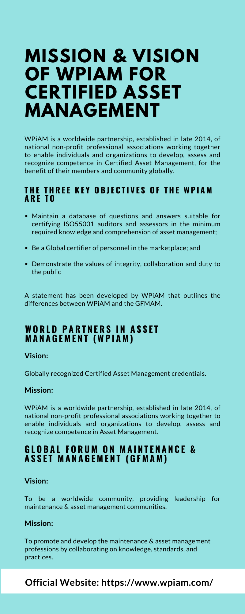 Mission & Vision of WPiAM for Certified Asset Management