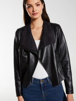 Waterfall Faux Leather Jacket Black – Dotti Online