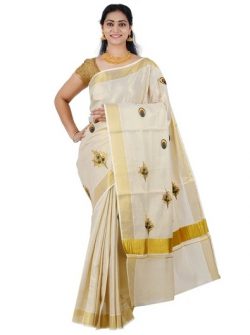 Buy Womens Kerala Cream Saree Online | Ramraj Cotton