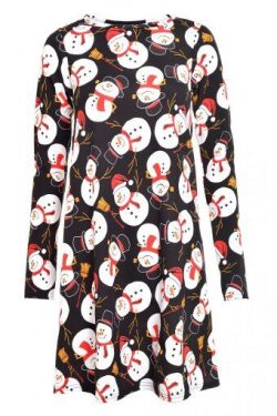Girls Printed Christmas Snowman Dress TD10168