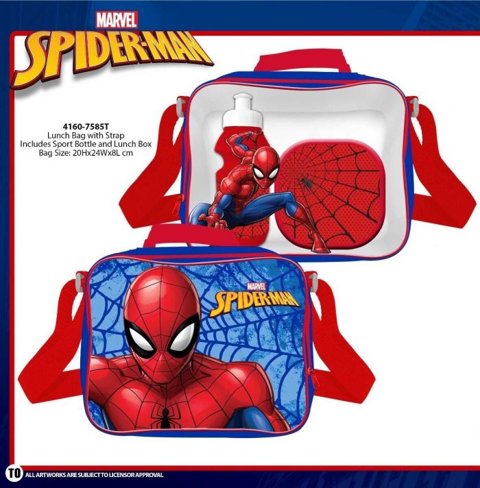 Spiderman Boys Insulated 3 Piece Lunch Bag Sandwich Box Bottle Blue