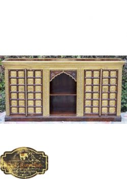 Indian Timber & Embossed Brass Arch Sideboard