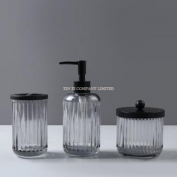 Luxury and fasion style glass embossed stripes 3pcs set bathroom accessories