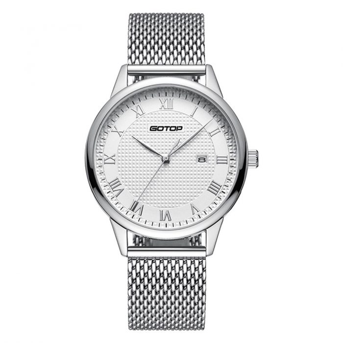 Silver And White Men’s Watch With Roman Numera