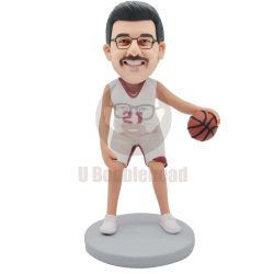 Custom Male Basketball Player Bobbleheads In White Jersey Holding A Basketball
