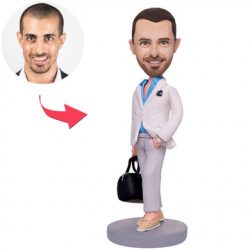 Stylish Casual Man Carrying A Bag Custom Bobbleheads With