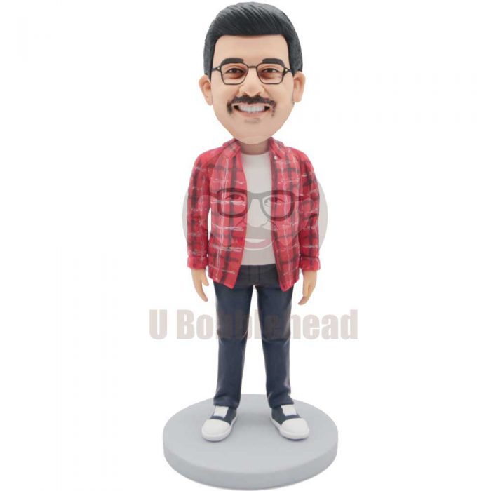 Custom Handsome Male Bobbleheads In Red Plaid Shirt