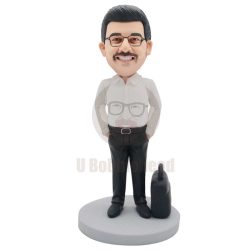 Custom Male Office Staff Bobbleheads In White Shirt With A Briefcase