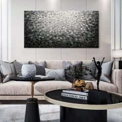 Grey To White Canvas Wall Decor Thick Oil Texture Painting