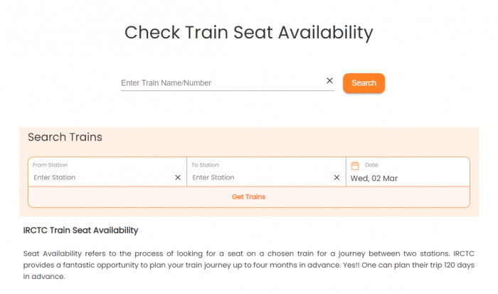 IRCTC Train Seat Availability in Indian Railway for General & Tatkal