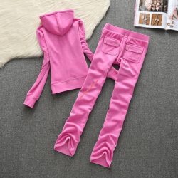 Juicy Couture Pure Color Velour Tracksuit 633 2pcs Women Suits Pink