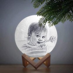 Lámpara Luna de Foto Personalizada 3D Impresión Creativa, Lámpara Grabada – Toque Dos Colores